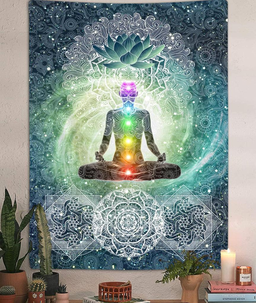 Meditation Vertical Tapestry, Yoga Decor Tapestry Wall Hanging For Bedroom, Lotus Tapestries Poster Beach Blanket College Dorm
