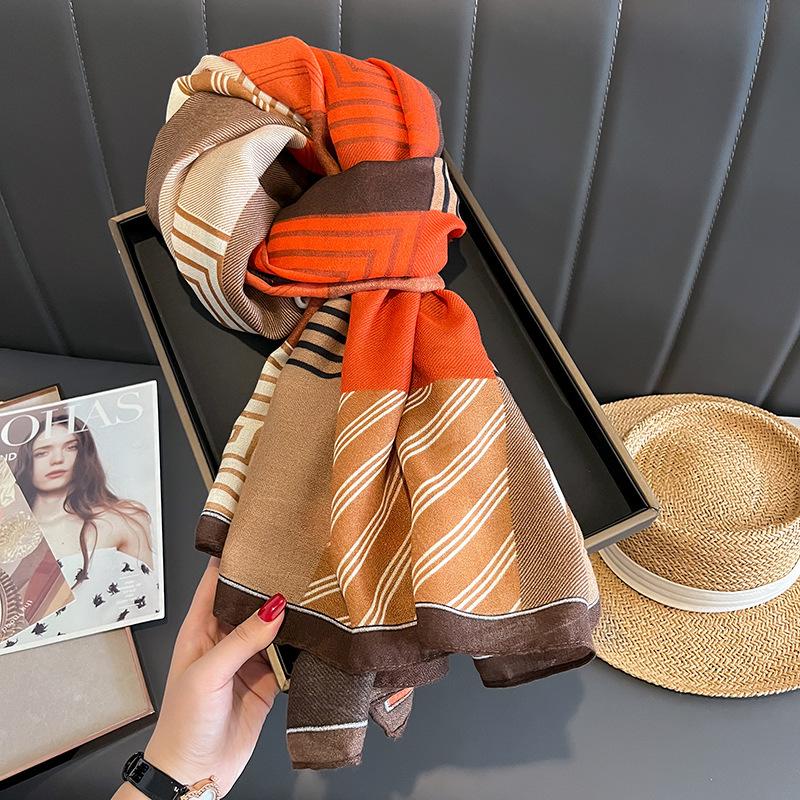 Scarf Women s Winter 2024 New Warm Silk Scarf Spring and Autumn Cotton and Linen Shawl Plaid Versatile Thin Scarf Dual-purpose