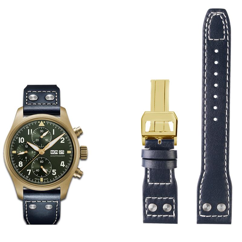 Klasické 21mm 22mm pro IWC originální kožený řemínek k hodinkám Velký pilot plamenomet Malý princ Mark18 Series Náramek Willow Nail Náramek Muž