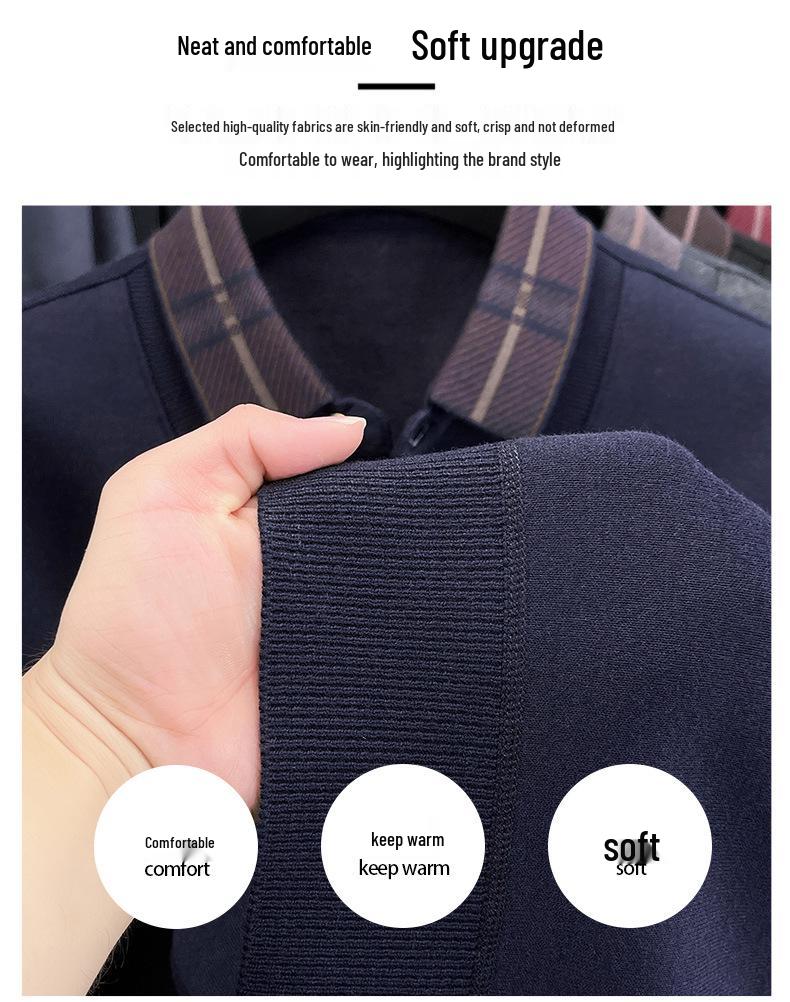 Men's Winter Thickened Knit Sweater with Lapel - Business Casual, Plus Velvet, Fake Two-Piece Design