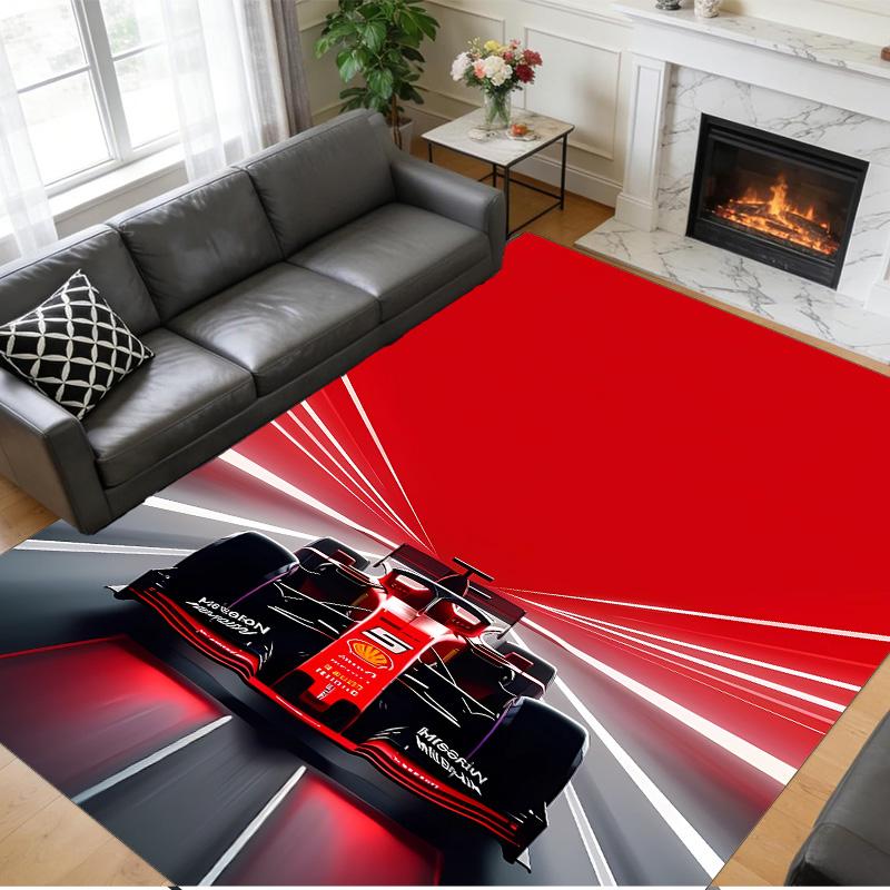 Anti‑Slip Crystal Velvet Floor Rug, Scuderia Ferrari Design Carpet for Indoor Living Bedroom Home Decoration
