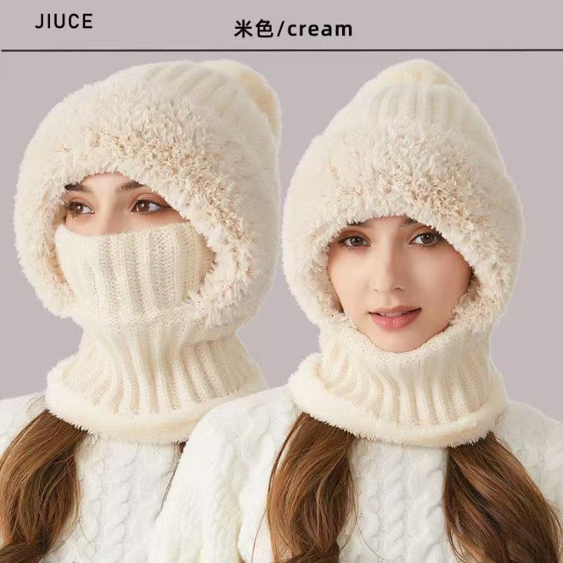 Knitted hat scarf mask integrated hat women's winter cycling windproof plush warm wool hat