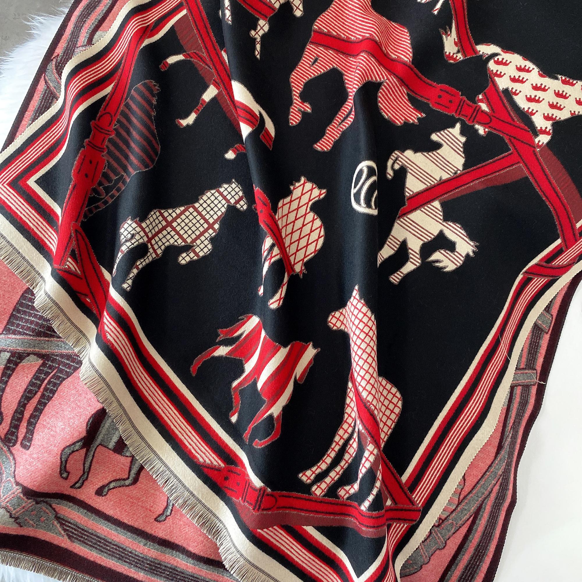 Luxe Kasjmier Sjaal Voor Vrouwen Paardenprint Dikke Winterdeken Met Kwastjes Grote Sjaal En Wikkel Bufanda Warme Poncho Echarpe black