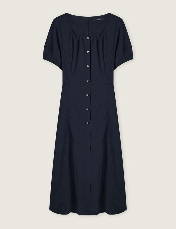 Roem Shirred Neck Short Sleeve Long Dress Rmowg37R13