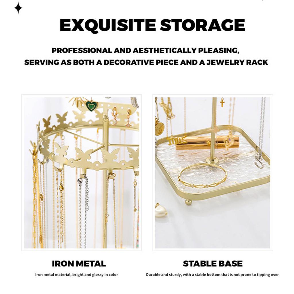 Metal Butterfly Necklace Holder Bracelet Display Stand Jewelry Organizer Tower Rack with Acrylic Tray Jewelry Tree