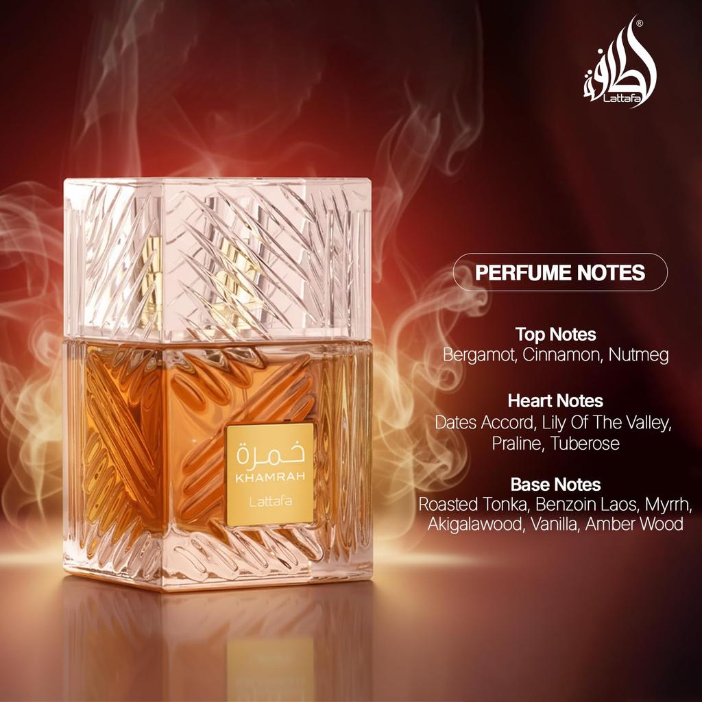 Lattafa Khamrah - Vanilla, Warm Spicy, Amber, Cinnamon - Eau De Parfum Long-Lasting Fragrance for Unisex, 3.40 Ounce / 100 M