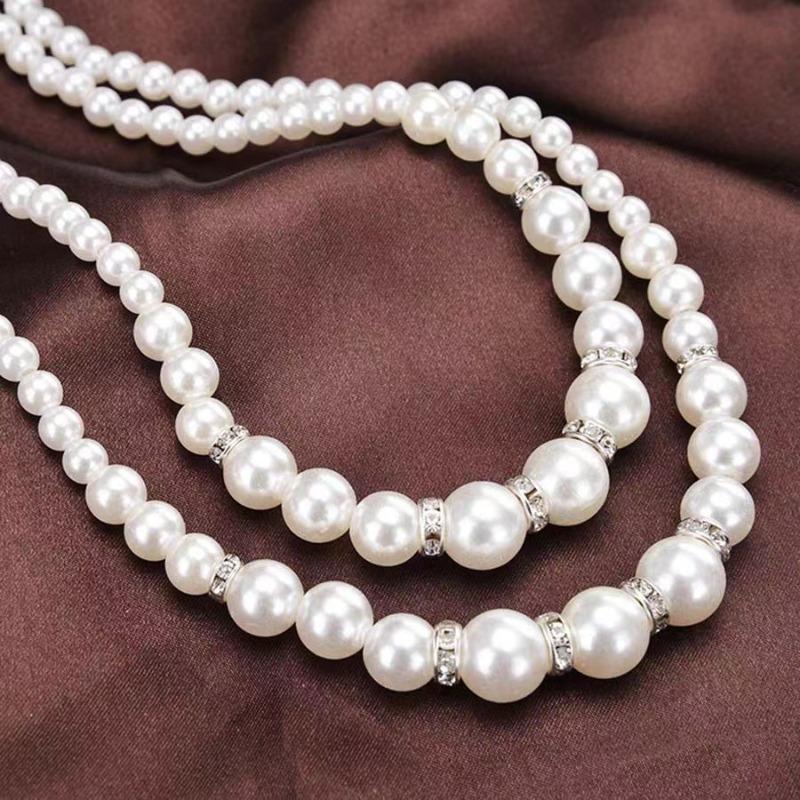 Fashion Imitation Pearl Beaded Necklace, Elegant Diamond-studded Double-layer Pearl Sweater Long Chain