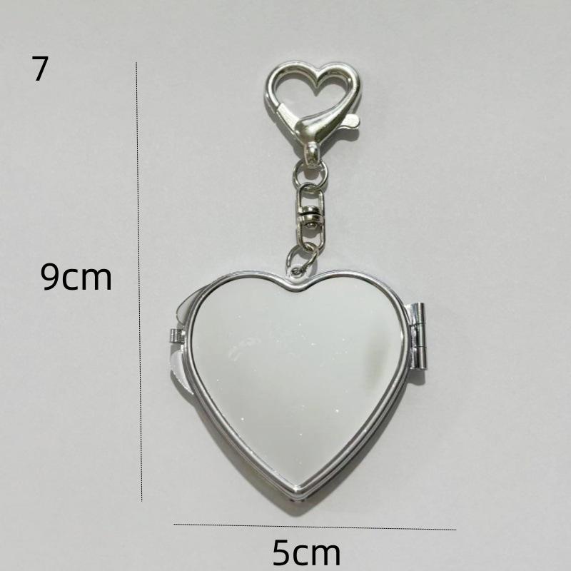 Flip Folding Mirror Keychain Travel Pocket Mirror Key Ring Metal Elliptical Heart-Shaped Mirror Anti-Lost Phone Camera Pendant
