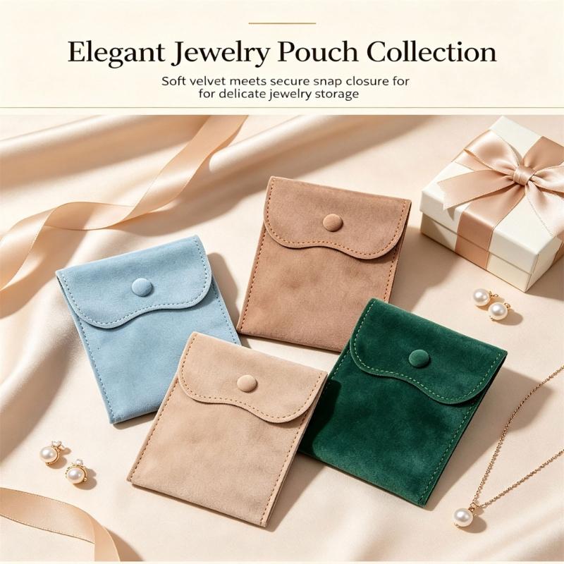 Soft Velvety Jewelry Storage Pouches, 10 Separate Snap-Button Bags for Sorting, Travel Carrying, and Gift Presentation