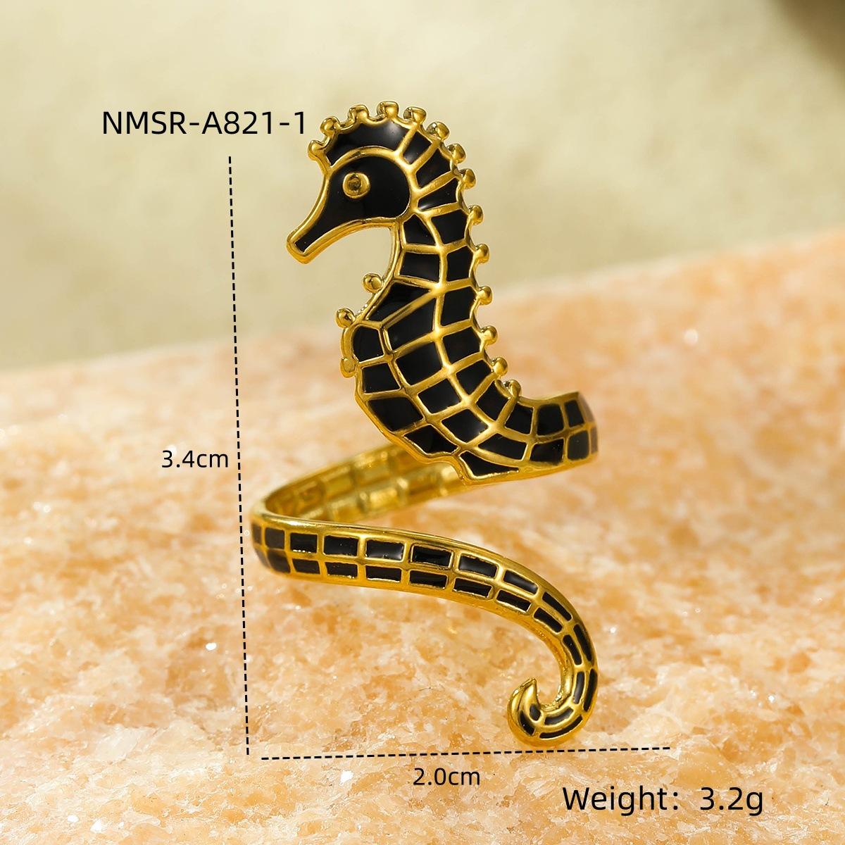 GEMCHIC Women s 18k Gold Plated Stainless Steel Open Ring Hippocampus Shape Fashion Jewelry
