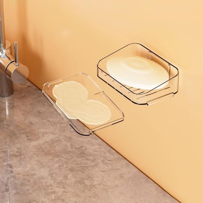 2Pcs Clear Plastic Soap Dishes For Countertop Or Wall Mounting Quick Drying Drainage Design Reusable Bathroom Organizers
