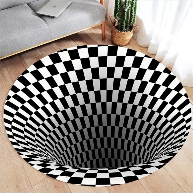 3D Vortex Optical Illusion Rugs Trap Area Rugs Not-Slip Round Rugs Area Carpets for Living Room Short Plush Trap Swirl Carpet