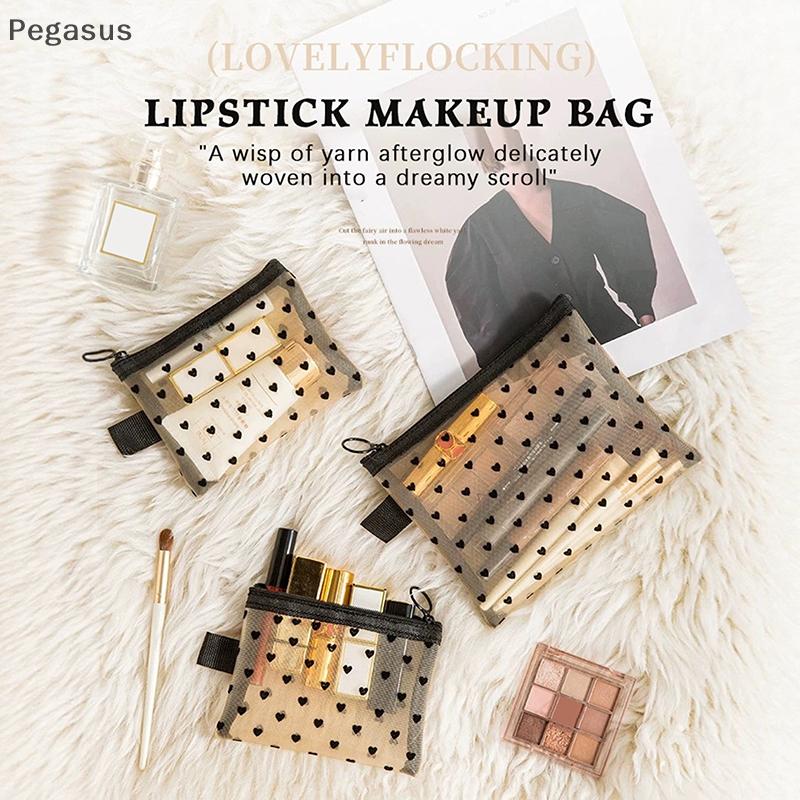 Nylon Mesh Cosmetic Bag Zipper Heart Shaped Toiletry Organizer Makeup Bags Multifunctional Women Lipstick Key Coin Purse Pouch