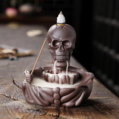 Backflow Incense Skull Decor Stick Holder Waterfall Cones Censer Halloween Decorative Yoga Aromatherapy