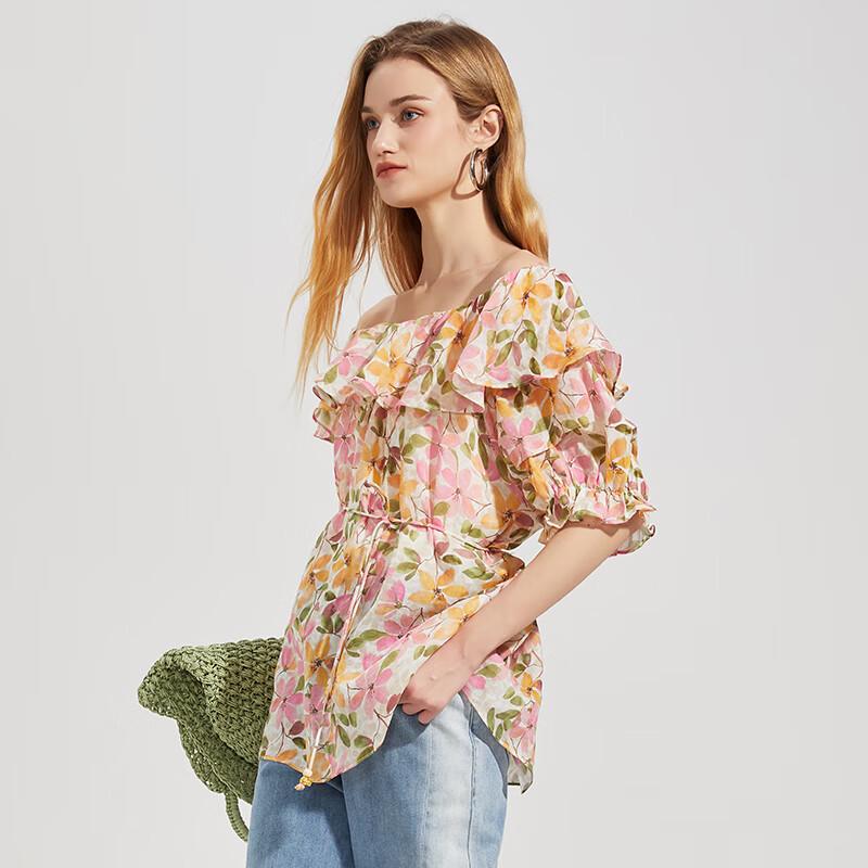 

Women s Retro Floral Short Sleeve Shirt M