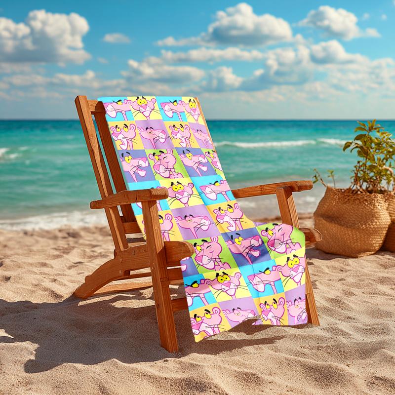Retro Pink Panther Cartoon Druck Strandtuch Weiches Strand-Outdoor-Pool-Handtuch Schnelltrocknendes Badetuch Schwimm-Druck Außen-Picknick-Strandmatte Strandtuch