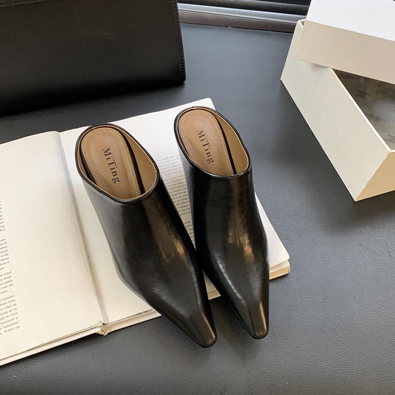 Design Platform Wedges High Heels Mule Baotou Half Women's Leather Slope Heel High Cool Outwear Thick Lazy Muller Shoes