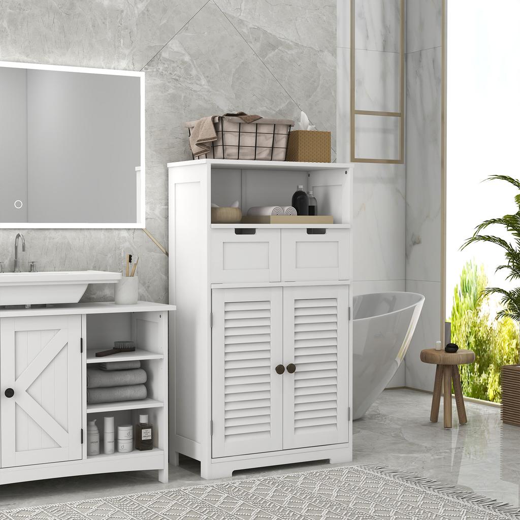 Dreiteilige Badezimmer-Aufbewahrungseinheit, mit Regal, Schubladen & Schrank - Weiß