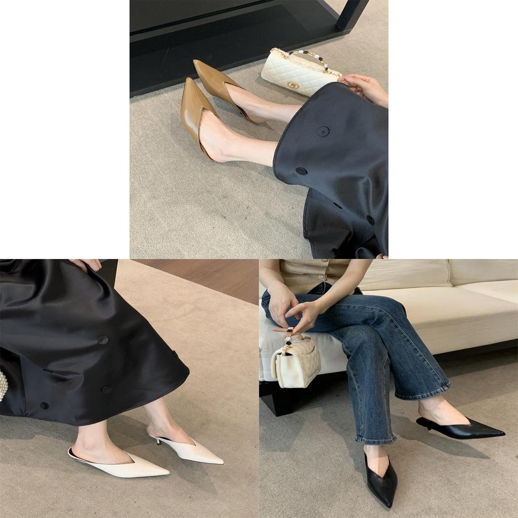 Pu Material Womens Elegant Pointed Toe Mid Heels For Office And Casual Outings