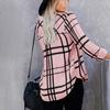 Camicia Blusa Camicie Top Casual da Donna Larghe con Revers a Maniche Lunghe e Stampa a Quadri