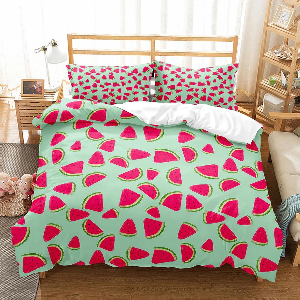 Watermelon Duvet Cover Set Summer Theme Fresh Fruits Pattern Quilt Cover For Kids Boys Girls Bedding Set Bedroom Decor Gifts