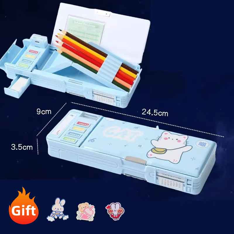 Multi Functional Primary School Cartoon Pencil Case Creative and Cute Double-layer Multifunctional Large Capacity Stationery Box