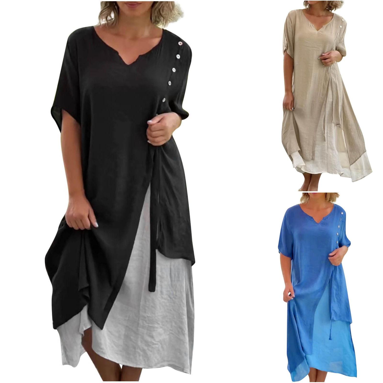 

Женское повседневное платье с пуговицами и короткими рукавами, искусственное асимметричное платье из двух частей