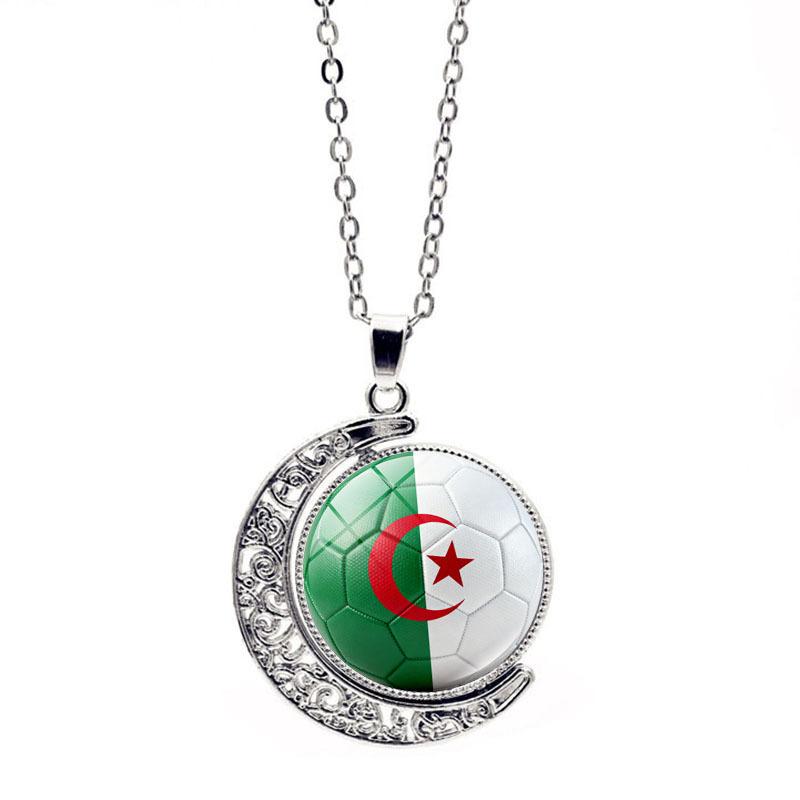 FIFA World Cup Flag Football Necklace Women's Versatile Creative Rotating Moon Pendant Sweater Chain