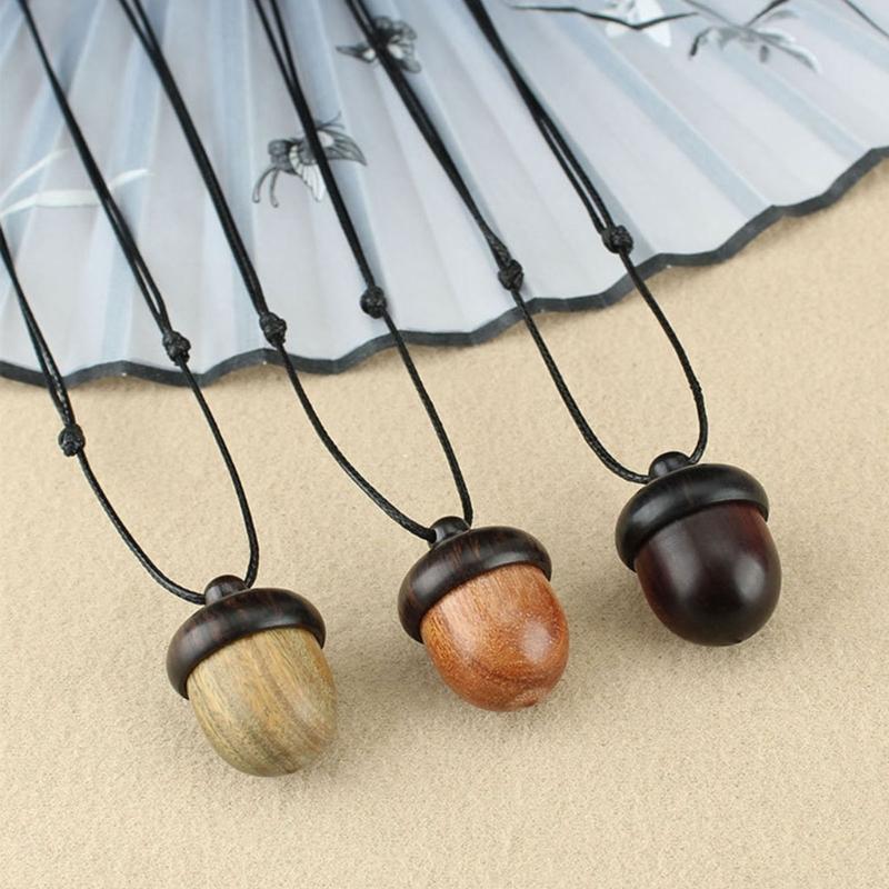 Retro Twist Ebony Acorn Pendant Gawu Box Long Necklace Simple Literary Men and Women Jewelry Wishing Bottle Jewelry