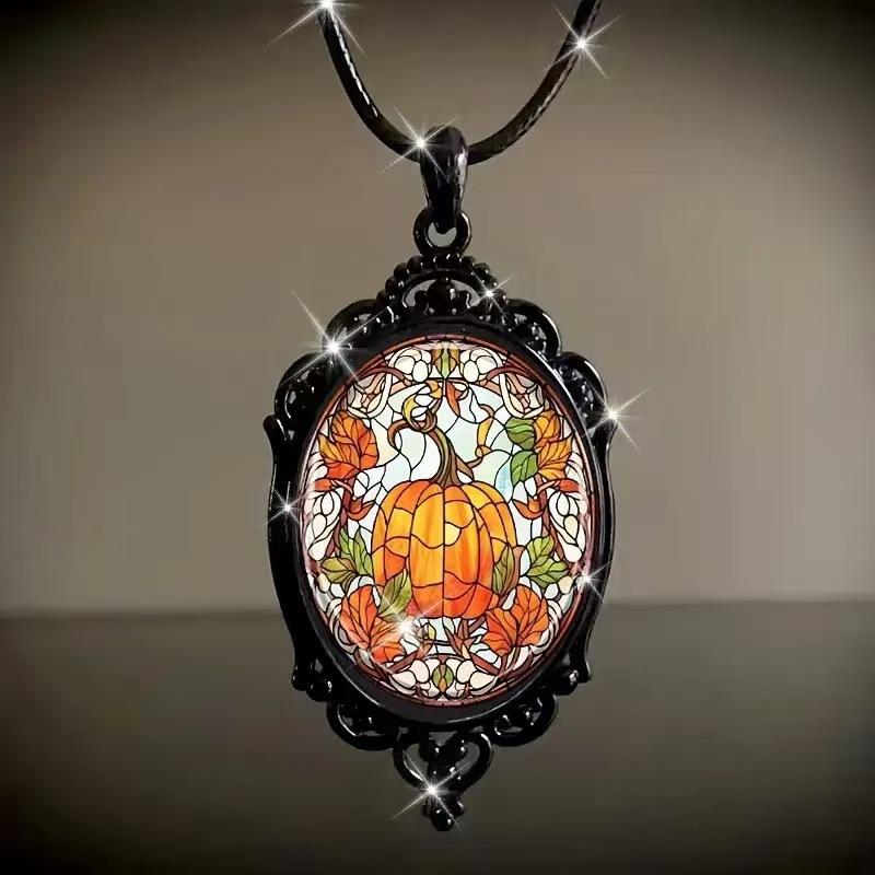 Vintage Oval Glass Alloy Pendant Necklace Jewelry