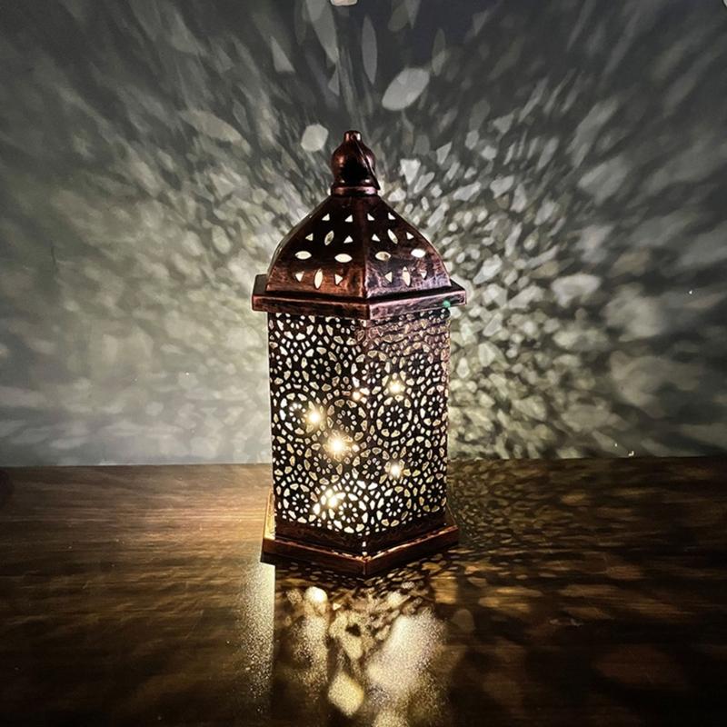 Middle East Arab Vintage Iron Art LED Lanterns Hanging Lamp Hollowed Out Metal LED Hanging Lighting for Home Decors