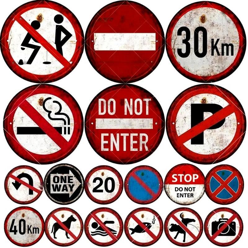 STOP Ostrzeżenie Okrągły Metalowy Znak Vintage do Dekoracji Ściennej