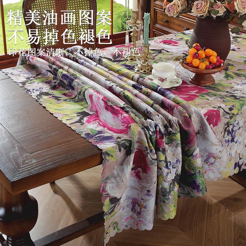American Oil Painting Style Tablecloth Waterproof And Oil-Proof Leave-In Light Luxury High-End Art Tablecloth Fabric Rectangular Dining Table Cloth