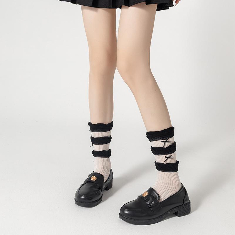 Female Summer Thin Double Layer Pile Pile Pleats Sweet Candy Color In The Tube Socks