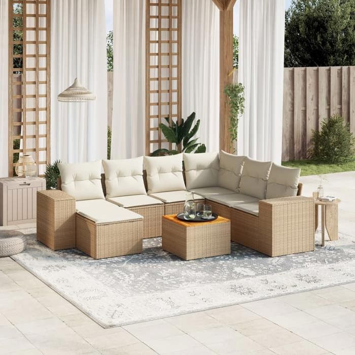 VidaXL Garden Lounge Set with Cushions 8 Pcs, Patio Sofas, Patio Furniture Set, Outdoor Furniture, Beige 3225561