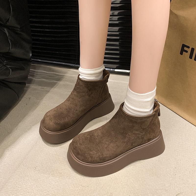 

Женская обувь короткие ботинки зима 2025 новые бархатные короткие голенища платформа-маффин повседневные ботинки Мартин для снега модные 35