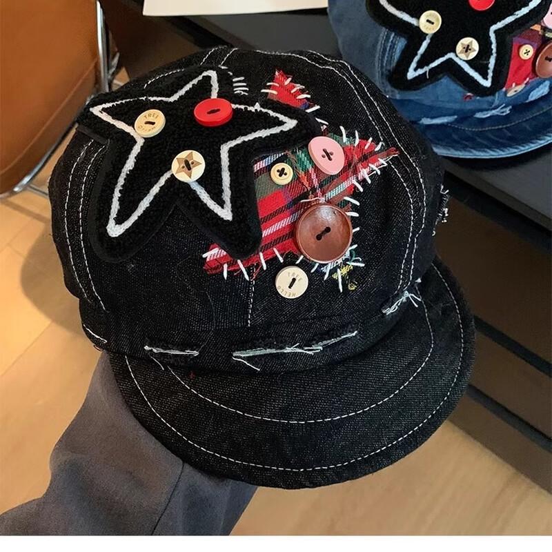 Женская ретро джинсовая беретка со звездочкой