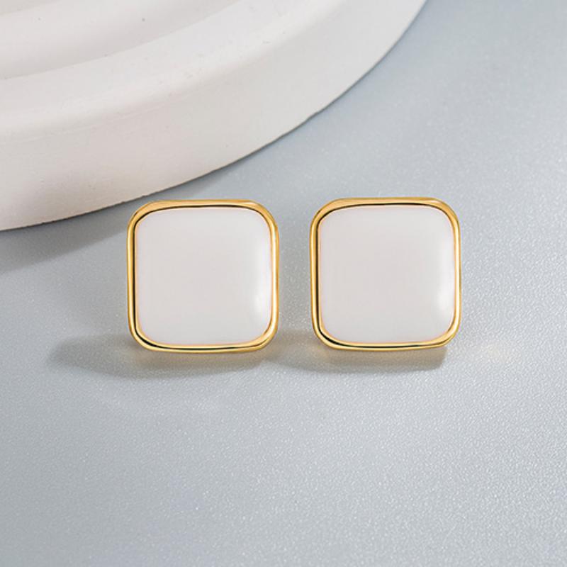 Fashion Square Earrings, Vintage Gold Earrings, Simple Earrings, High-end Sense, Niche Design, Drop Glue Earrings