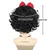 Short Black Curly Synthetic Wig for Women Snow White Cosplay Wigs with Red Bow Costume Anime Wig Halloween Party Heat Resistant