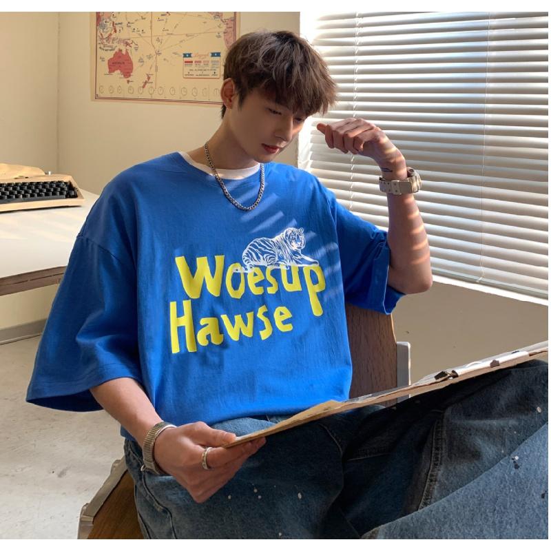 Pánská trička s krátkým rukávem dopis s grafickým potiskem trička s polovičním rukávem svetrové tričko ležérní tričko muž korejský ležérní retro topy s kulatým výstřihem