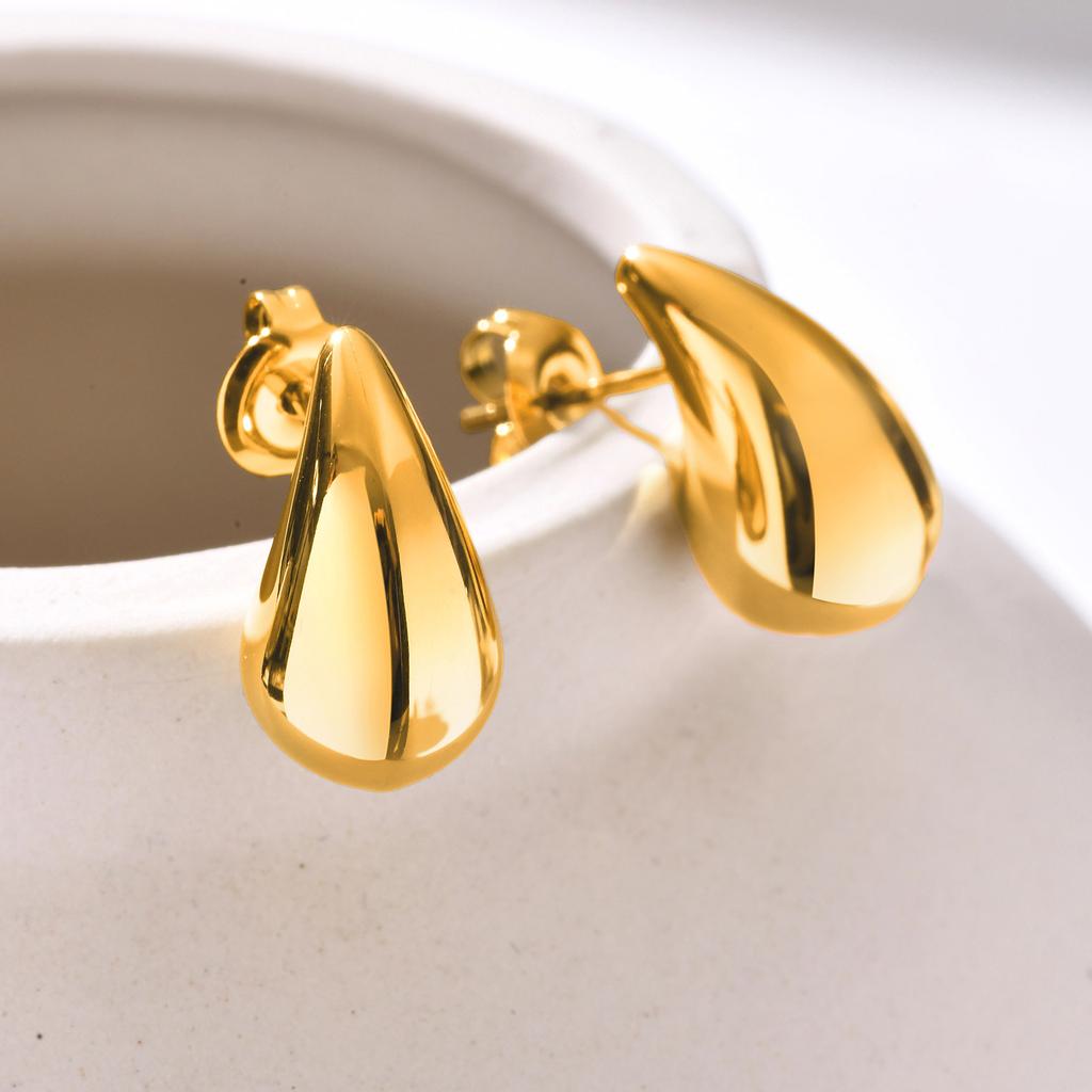 Vintage Water Drop Earrings for Women,Stainless Steel  Waterproof Metal Glossy Thick Chunky Stud Earrings,Fashion Jewelry Gifts