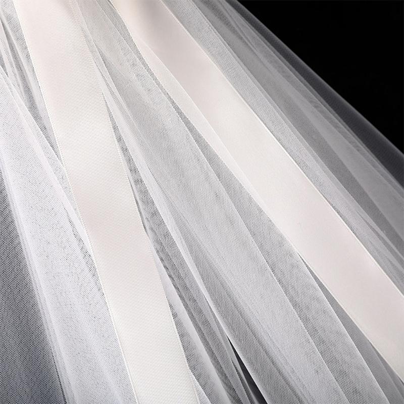 Wedding Veil with Metal Comb Wedding Hair Accessories for Flower Girl 2 Tier Tulle Length 18" Bow Ribbon Embellished