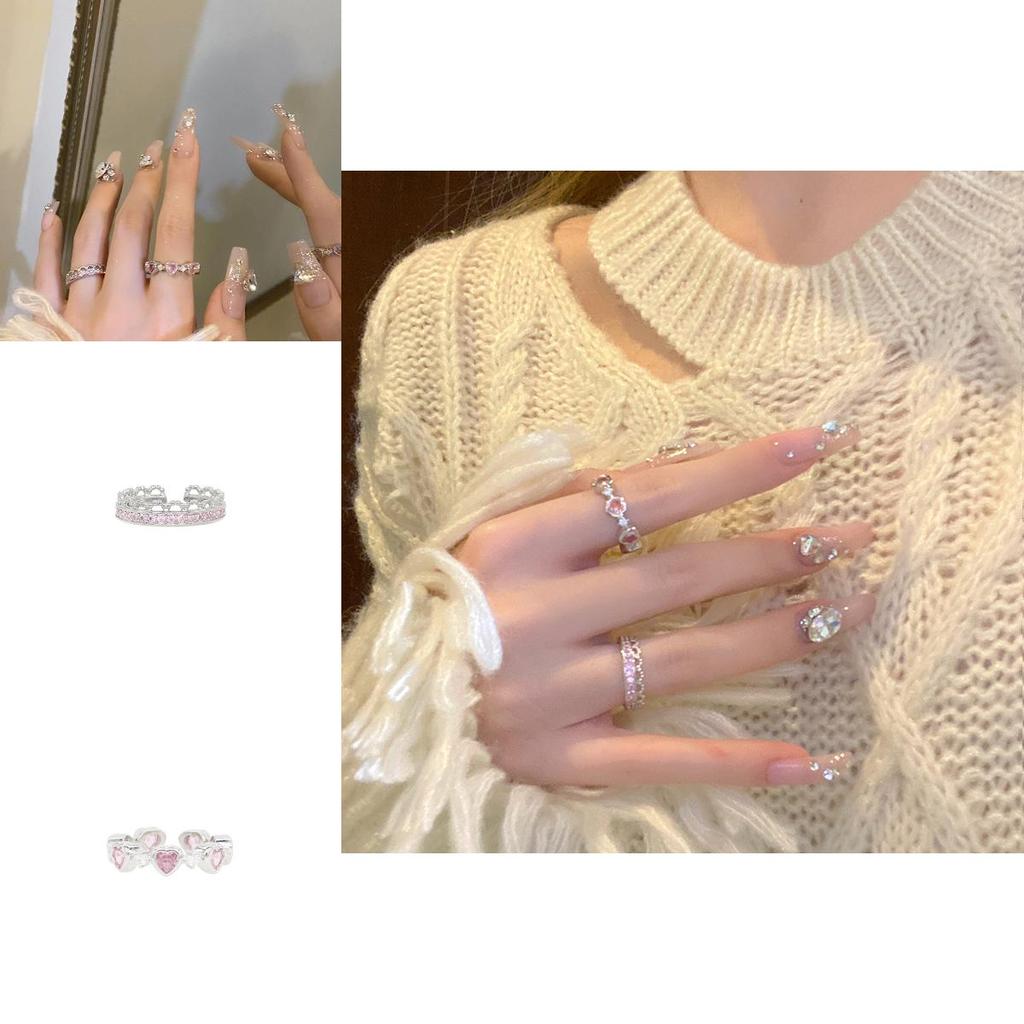 Heart Pink Elegant Design Adjustable Ring With Brilliant Zirconia For Women Modern