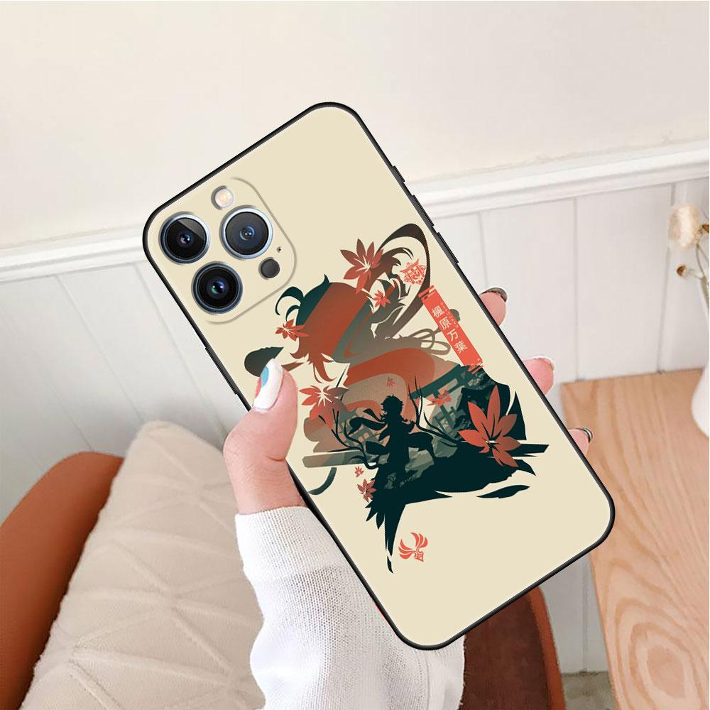 Husa Funda pentru Apple iPhone 14 11 13 7 12 Pro 7 XR XS Max 8 Plus 6 14Pro 13Mini Negru Moale Telefon Coque Anime Genshin Impact Cute