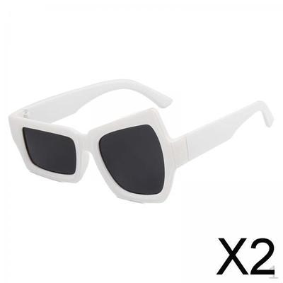 2xParty Sunglasses Vintage Asymmetric Unisex for Hip Hop Dance Party Birthday White
