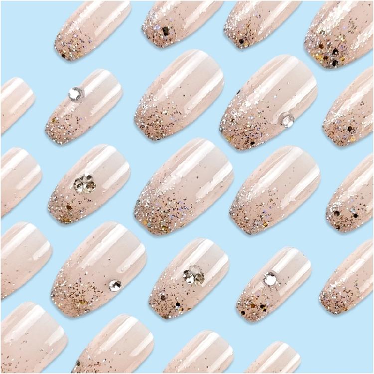 24 Stück Strasssteine zum Aufkleben auf den Nagel Elegante Künstliche Nägel Mittlere Ballerinas Falsche Nägel Glitzernde Press-On-Nägel für Frauen