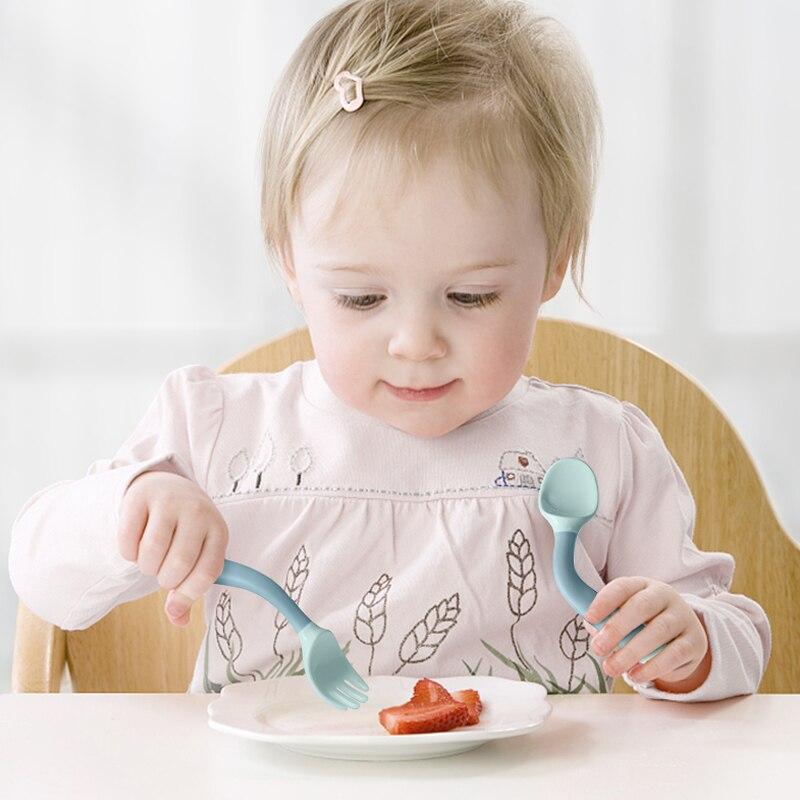 Green Bap Free Children Learn To Eat Training Tableware Twist Fork Spoon Silicone Pp Soft Spoon