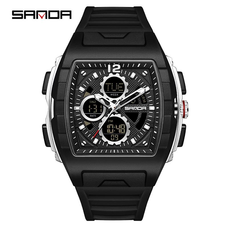 Sanda Dual Display Multifunctional Waterproof Luminous Men's Wristwatch 