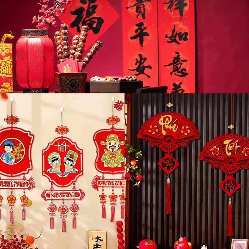 Vietnamese New Years Decoration 2026 Chinese Spring Festival Lucky Pendant with Tassel Chinese New Year Window Wall Decoration