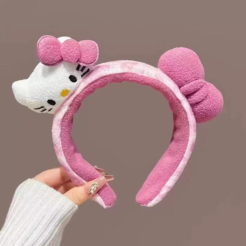 Leopard Print Bow Cat Plush Headband for Women - Cute Cartoon Face Washing & Makeup Hair Accessory